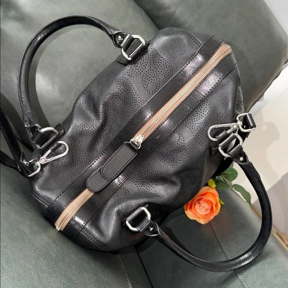 Orla Kiely Black Leather Duffel Bag - Picture 8 of 17